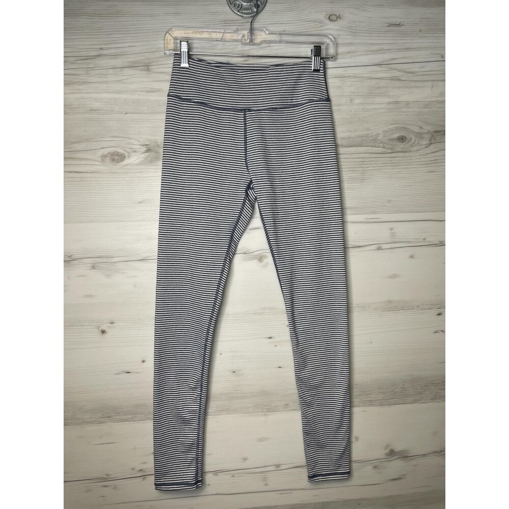 Kyodan Leggings Womens Small Blue White Striped High Rise Yoga Activewear Pants